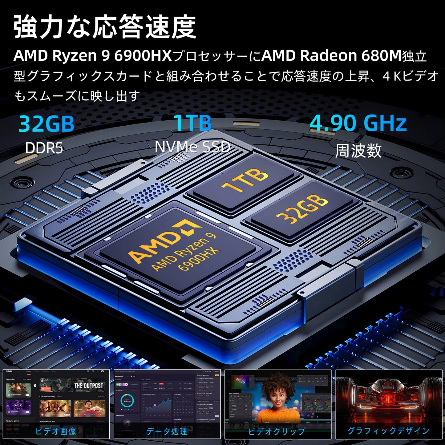 《VETESA 新品デスクトップPC本体》Office付き Windows11 AMD Ryzen 9 6900HX メモリ32GB SSD1TB(B50R-6690)