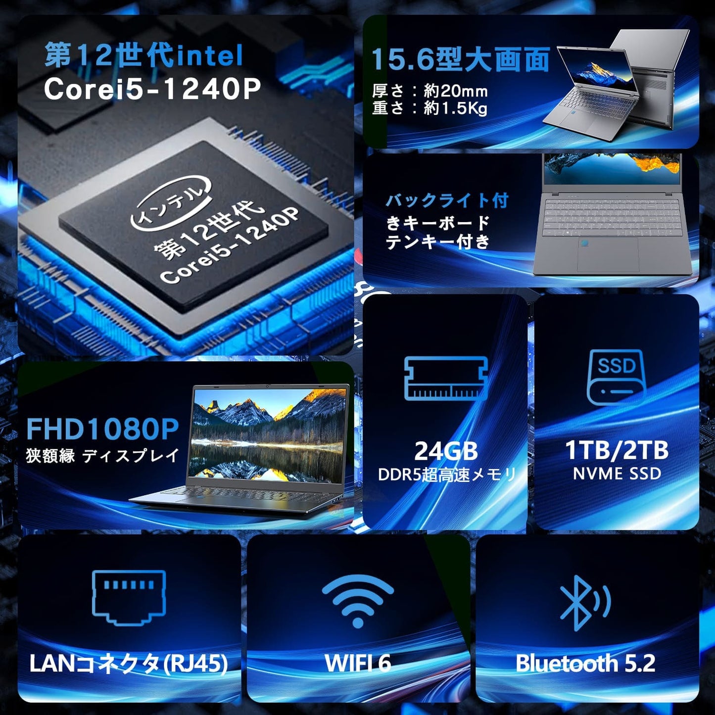 《VETESA 15.6型 新品ノートPC》第12世代 Core i5-1240P メモリ24GB/32GB SSD1TB/2TB(NC2154UC)